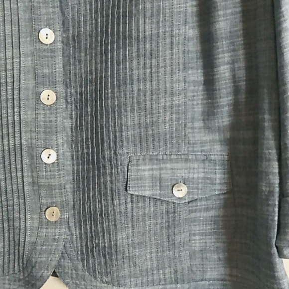 Chico's Collared Shirt Blouse Three Button Down Chico's SZ 2 Cuffed 3/4 sleeve - Picture 7 of 9